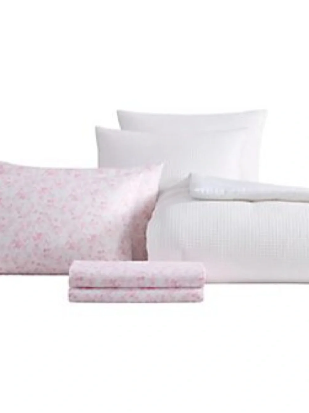 Laura Ashley Waffle Textured Pink King Comforter Sheet Set 7 Pc Bedding